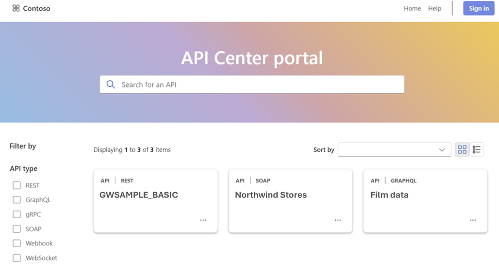 fig.6 Screenshot of Azure API Center portal API inventory view