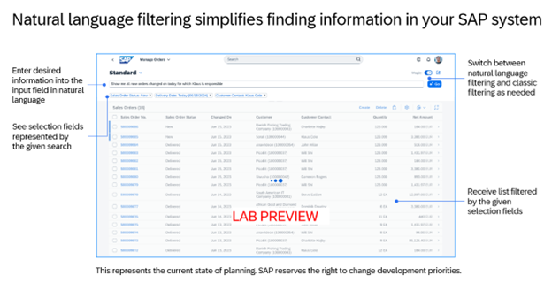 Natural language filtering in SAP Fiori elements apps is one of the AI innovations we will preview at SAP Sapphire 2024.