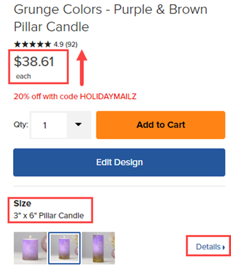 Figure 8. Selecting larger candle increases the price.