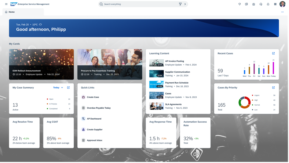 SAP Enterprise Service Management Homepage