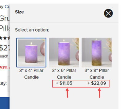 Figure 9. Details popup shows price hike for bigger sizes.