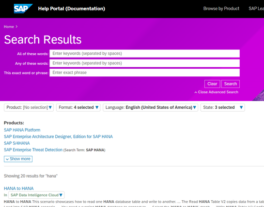 SAP Help Portal search