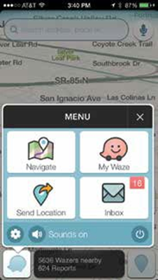 Waze mobile app clearly displays the tasks the user wants to do